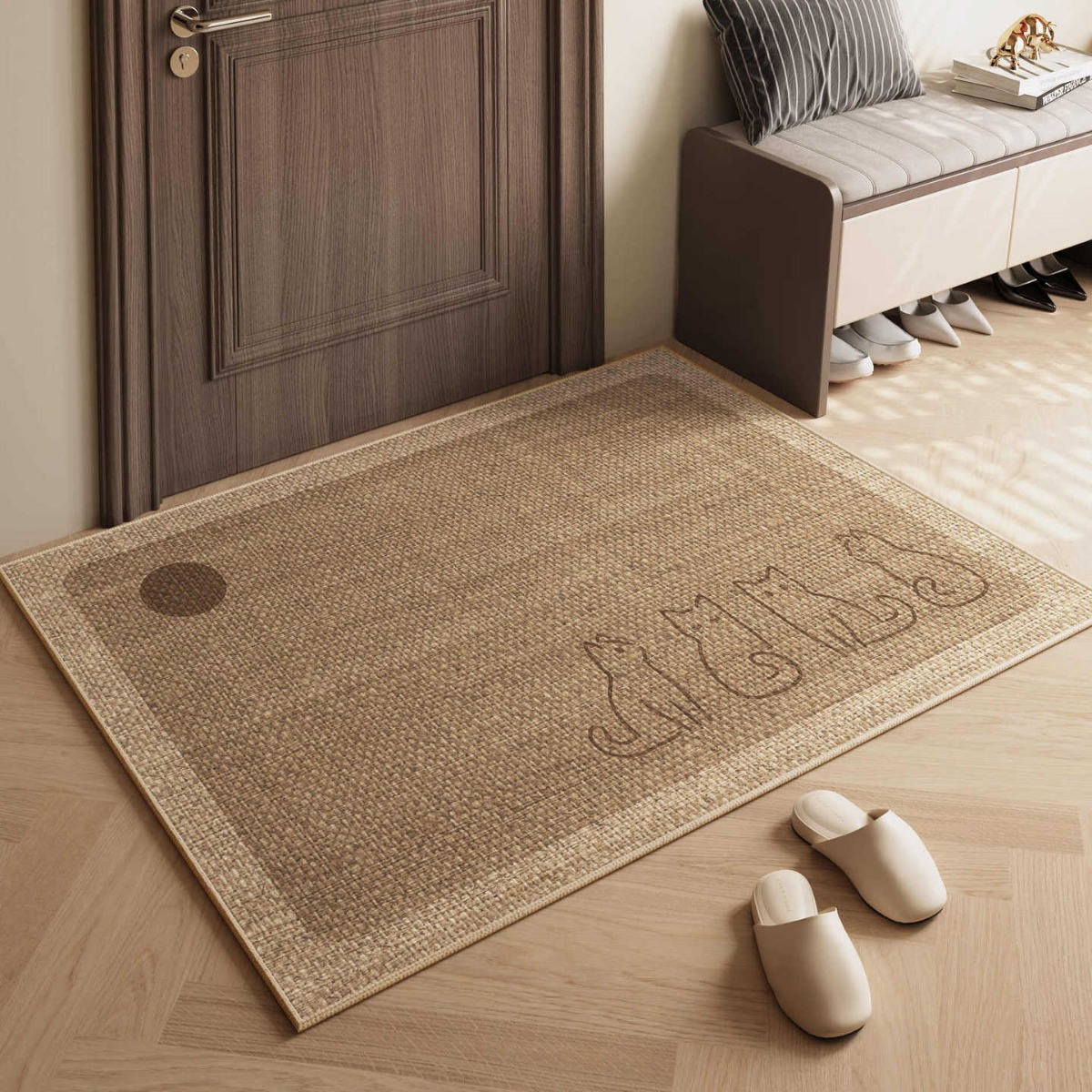 Linen Entrance Mat Light Luxury Woven Carpet with Silent Style Entrance Mat Japanese Style Entrance Door Non-slip Entrance Door Mat