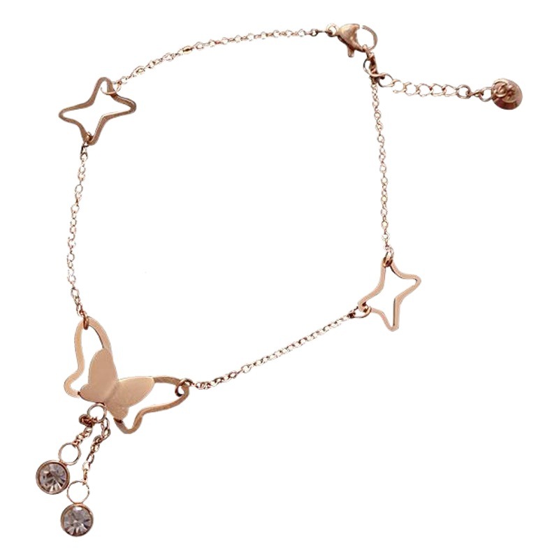 Titanium Steel Butterfly Tassel Naked Anklet Gold Women's Sexy Internet Celebrant Jewelry Simple Niche Design Trendy Foot Chain