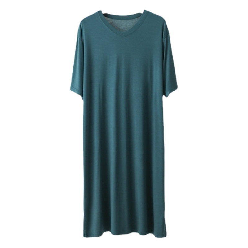 Modal Cotton Nightdress Spring and Summer Men's New plus size Loose V-neck Solid Color Thin Home Outer Wearing Nightgown