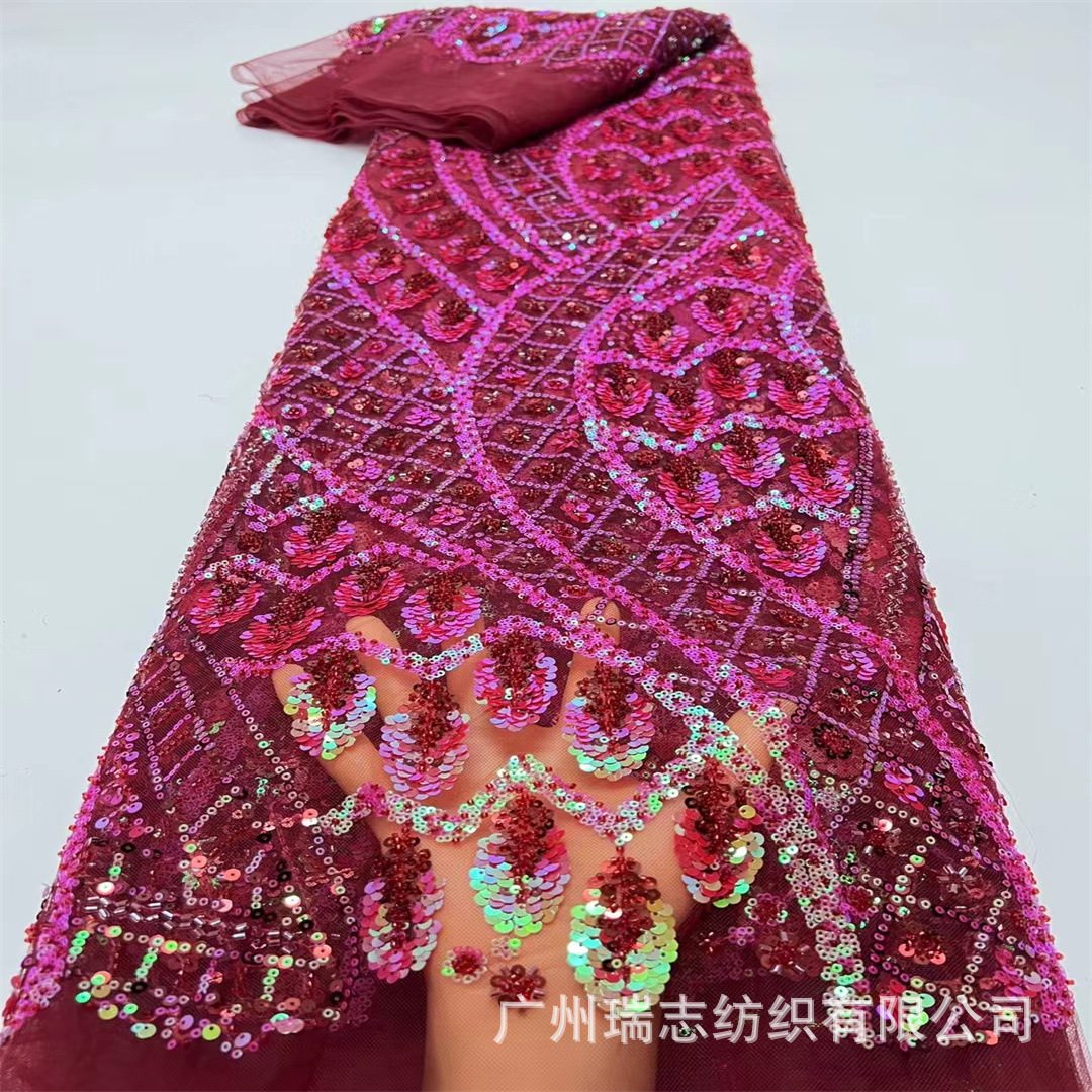 Mesh Sequins Bead Tube Embroidery Wedding Dress Embroidered Fabric Embroidered Lace Fashion Stage Clothing Costume Cheongsam Accessories