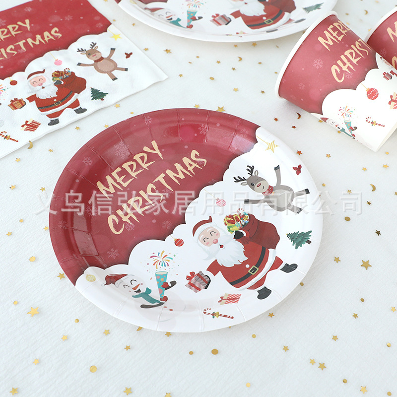 Picture of Cross-border new Christmas decoration theme disposable tableware paper plate party decoration arrangement paper cup paper plate suit