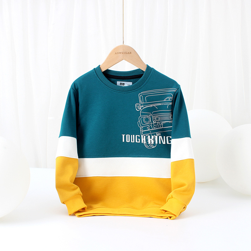 Picture of Spring and autumn Korean version of the new boys terry sweater big children reflective printing color matching long sleeve children's sweater wholesale