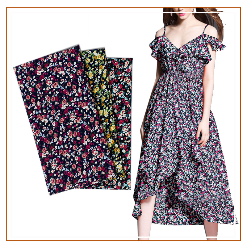 100D four-sided bullet women's dress cheongsam garment printed fabric polyester chiffon small floral fabric autumn single