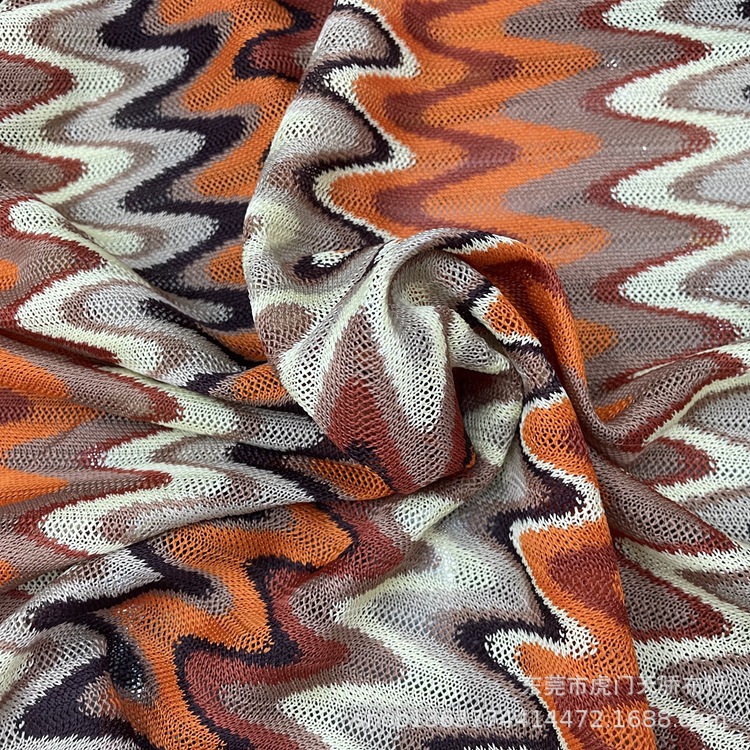 Spot supply knitted Dian mesh yarn-dyed wavy strips colorful wavy yarn-dyed mesh jacquard garment material