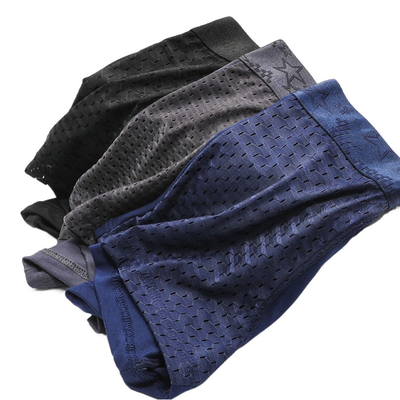 Summer Ice Silk Mesh Men's Underwear Skin-friendly Crotch Underwear Men's Breathable Boxer Pants Sports Thin Boxer Pants