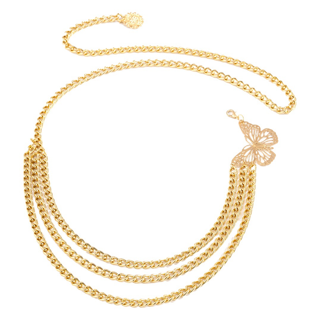 European and American cross-border jewelry sexy vintage tassel chain waist chain female creative hollow butterfly flower plate body chain female