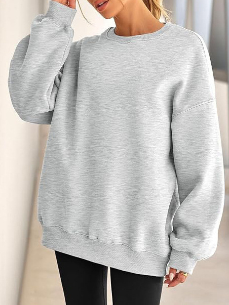 Cross-border 2024 Amazon wish Independent Station Foreign Trade European and American Women's Loose Solid Color Casual Pullover Crewneck Sweat