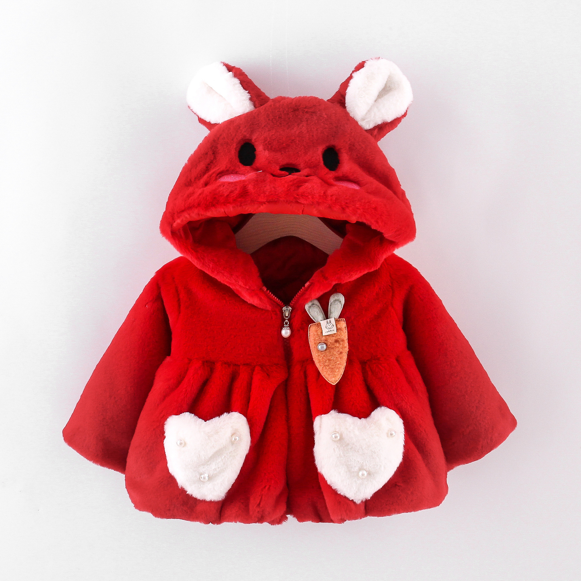 Picture of Winter Girls Cotton Clothes New Children's Wear Animal Embroidered Hooded Sweater Sweet Love Pocket Warm Cotton Jacket