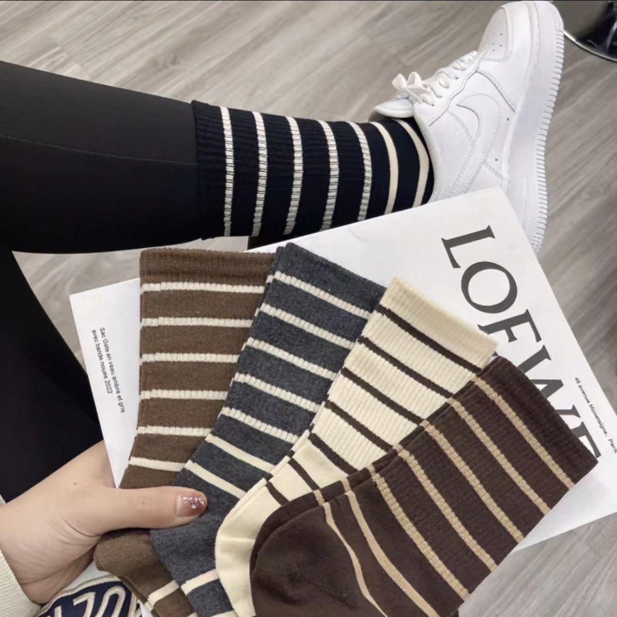 Socks Women's High Barrel Autumn Simple Striped Ins Style All-match Fashion Trendy Socks Sweet Slimming College Style Socks