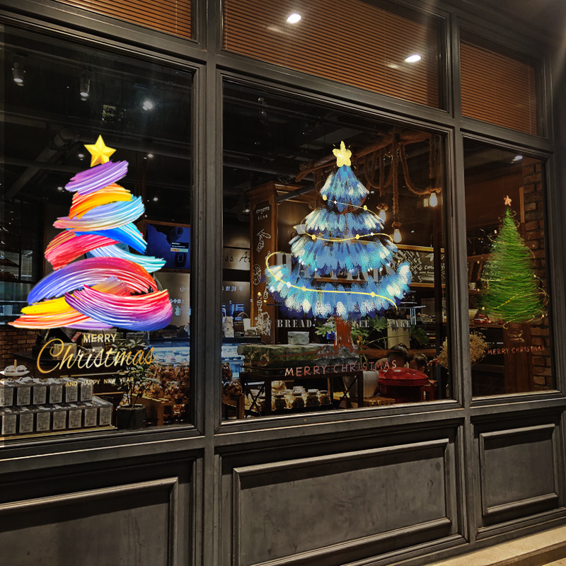 Amazon's Hottest Christmas Decorations Shopping Mall Window Static Stickers Christmas Tree Arrangement Glass Stickers Cross-Border