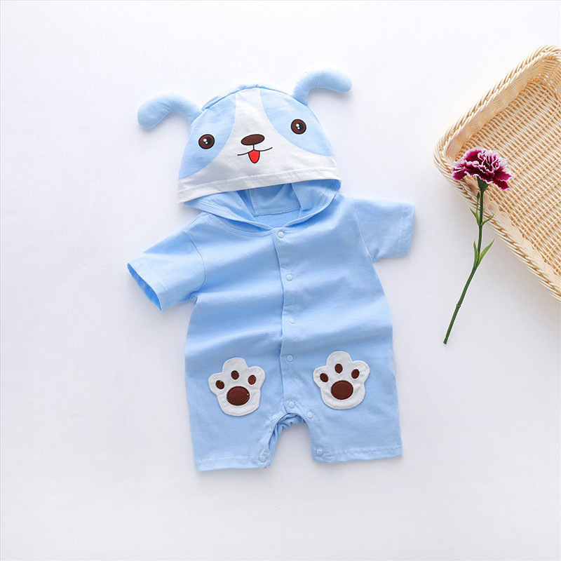 Picture of Cartoon Printed Baby Siamese Clothes for Boys and Girls Baby Short-sleeved Hare Clothes for Newborn Children Climbing Clothes with Open Crotch Thin Summer