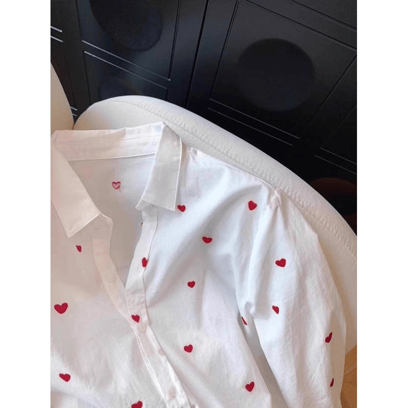 Picture of French Sweet Age-Reducing Heart-Printed Lapel Long-Sleeved Shirt for Women Spring and Summer Niche Chic Elegant Slim Shirt