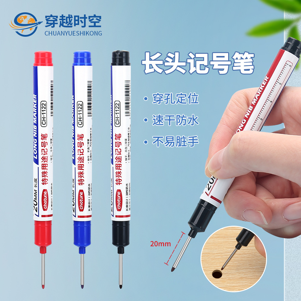 Long Tip Marker Oily Waterproof Fine Tip Marker Woodworking Pen Extended 20mm Pen Tip Deep Hole Tile Marker Pen