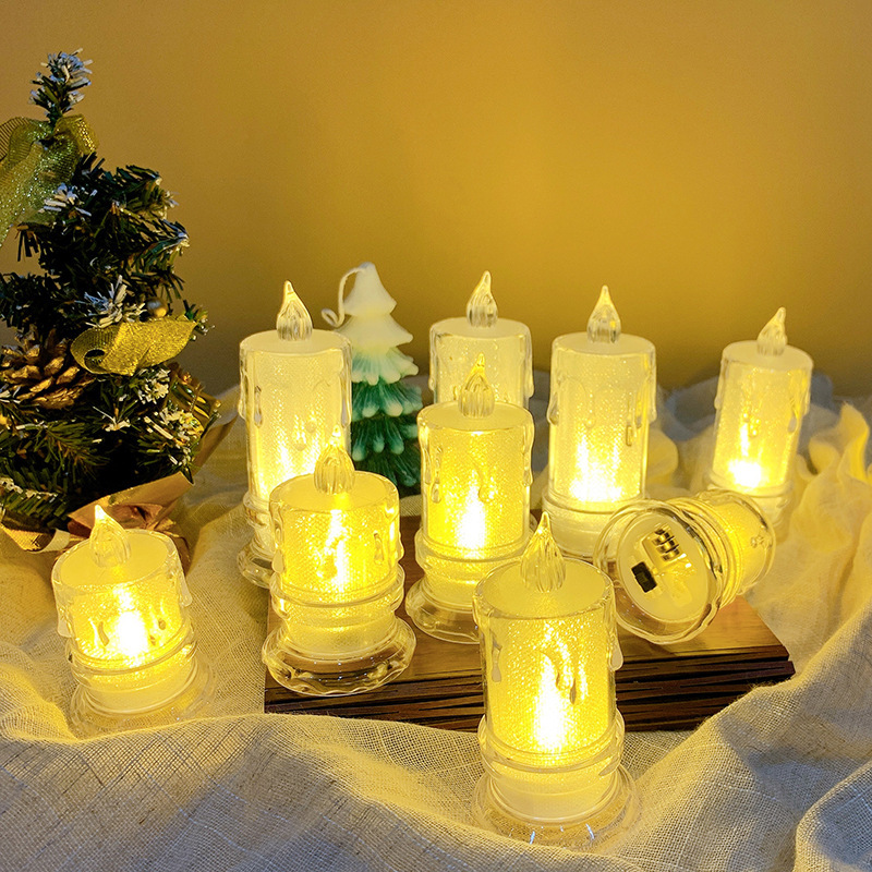 Picture of Electronic Christmas small candle mini LED simulation transparent electronic candle lamp crystal candle holder birthday candle ornaments