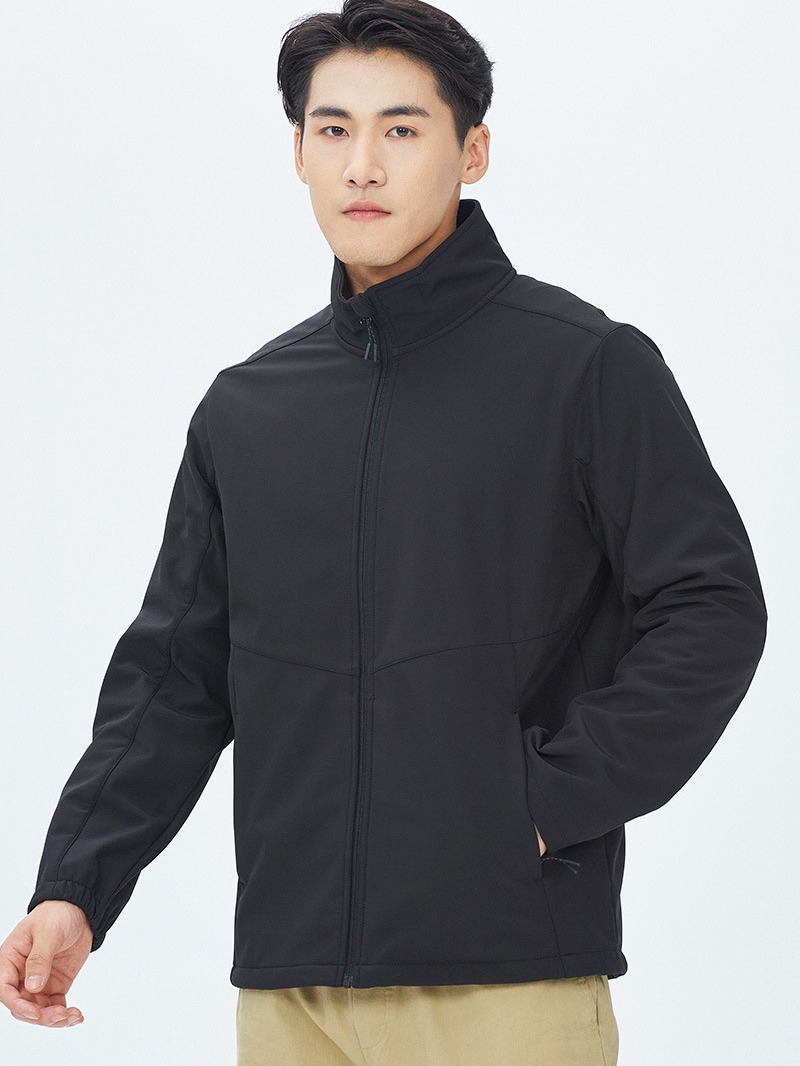 Classic stand collar soft shell men's windproof warm outdoor clothing waterproof coat YKK single-layer overalls custom logo