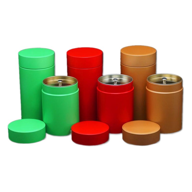 Round Iron Can Solid Color Sealed Rivet Lid Tea Can Tinplate Box Metal Tea Packaging Box
