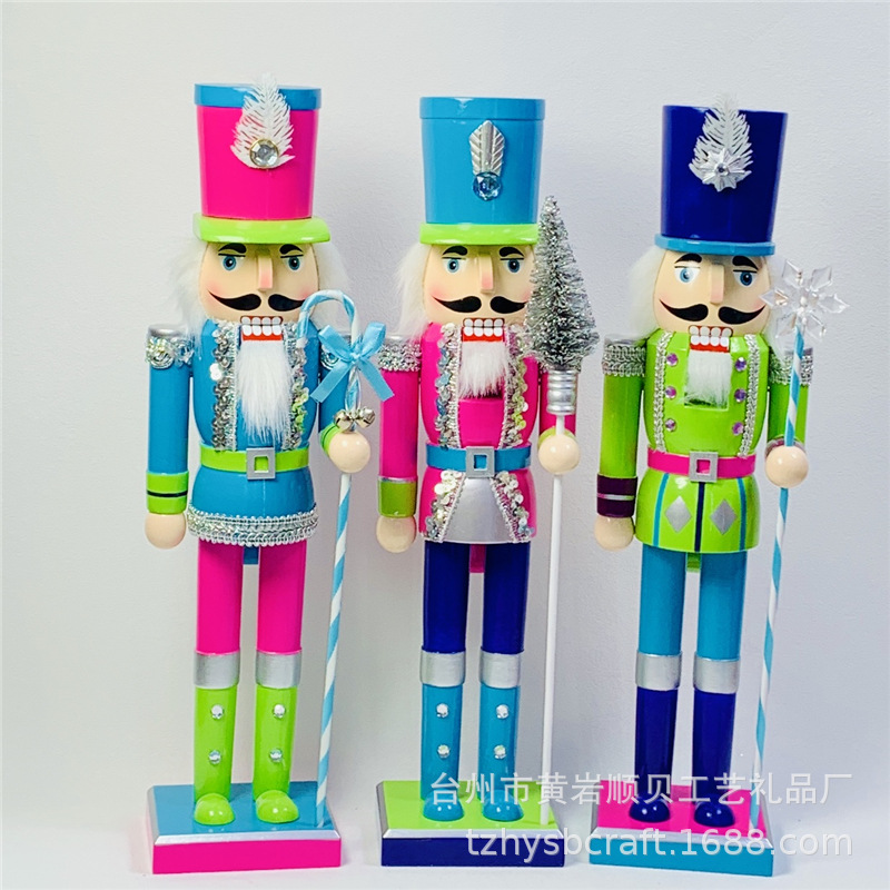 Shun Bay SB58513 New Macaron Color 38CM Colorful Wooden Christmas Nutcracker Soldier Puppet Pendulum