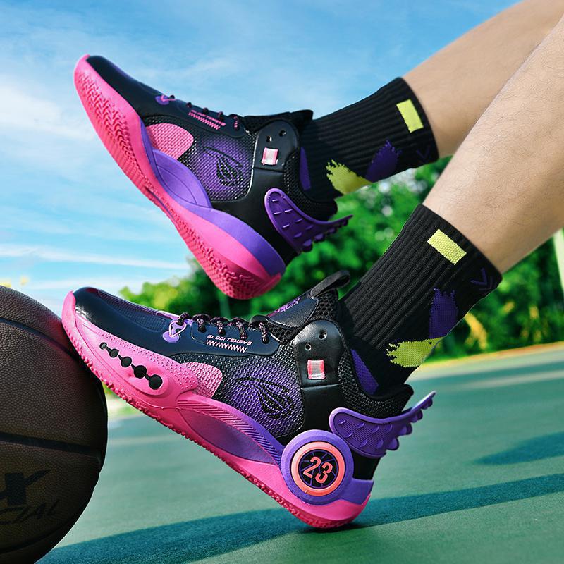 Cross-Border Basketball Shoes for Men Summer Mesh Breathable Non-Slip Youth Junior High School Students Black Pink Sports Shoes for Women Wholesale