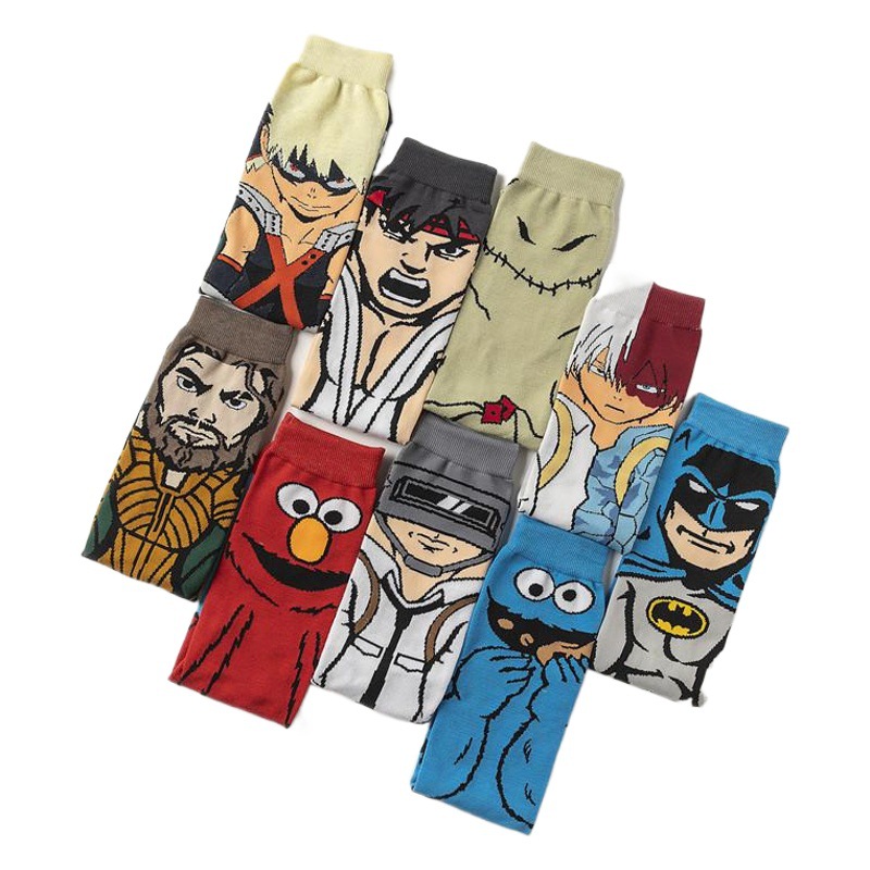 Men's Cartoon Socks Mid-Length Business Socks European and American Style Women's Skateboard Personality Cross-Border Anime Socks Casual