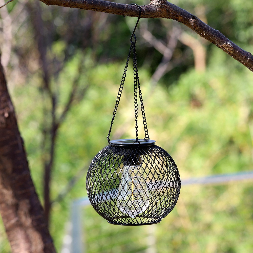 Amazon Solar Iron Lantern Lamp Vintage Net Chandelier Outdoor Garden Courtyard Decorative Hollow Lantern Super Bright