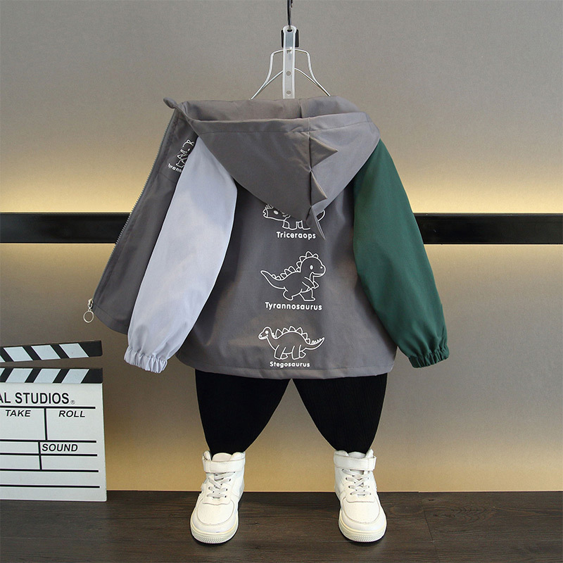 Picture of Children's Clothing Children's Spring and Autumn Coat 2025 Boys' Fashion Hooded Cartoon Dinosaur Top Jacket Baby Trendy Coat