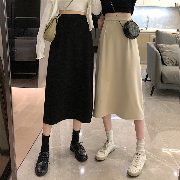 Fat Girls Skinny Black Skirt Skirt Long Skirt to Ankle Light Mature Style Hip A Skirt Large Size Autumn ins Style Long Skirt