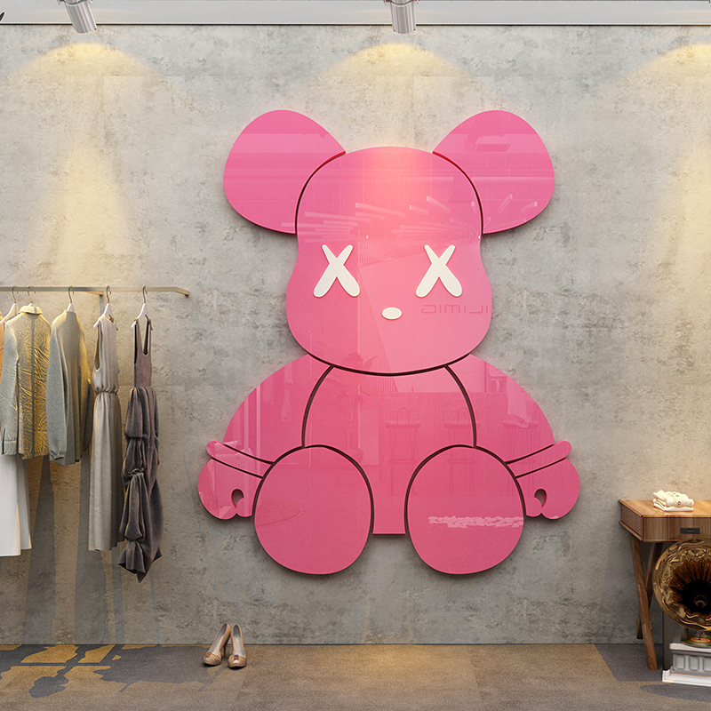 Cross-border wholesale net red punch card photo bear 3d three-dimensional wall stickers waterproof scene decoration catering milk tea cartoon wall stickers