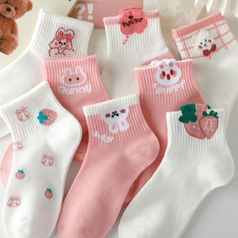 Socks Women's Short Socks Summer Thin Cute All-match Japanese Pink Cartoon Three-dimensional Spring and Autumn Student Boat Socks Women's