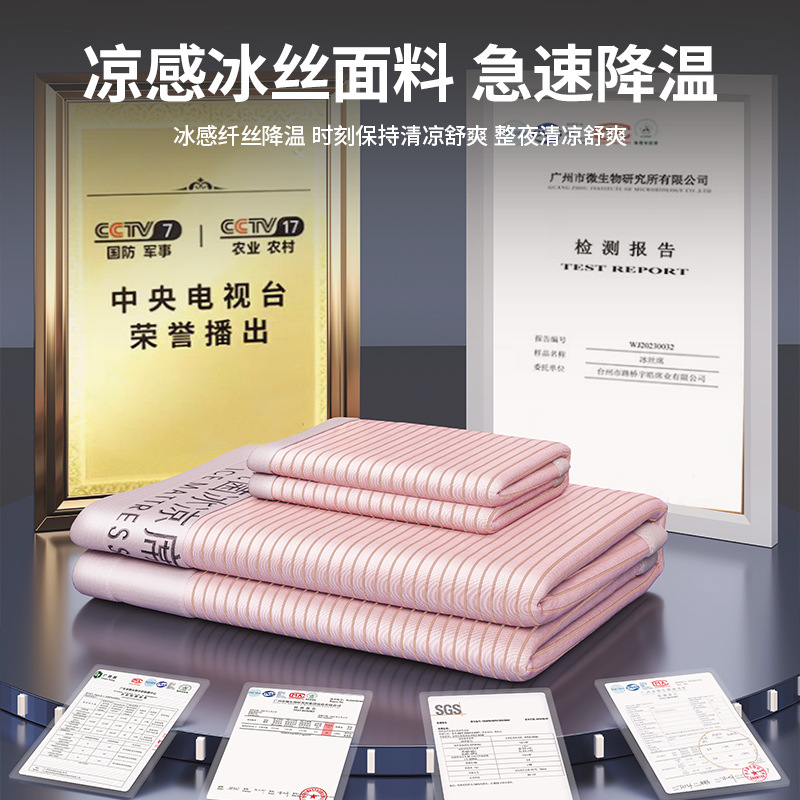 Picture of Class A Maternal and Infant Class Explosions Antibacterial Ice Silk Mat Summer Sleeping Naked Air-conditioned Mat Machine Washable Folding Bed Cover Soft Mat