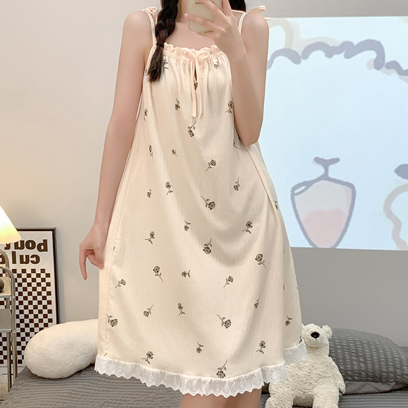 Pajamas women's summer cute sweet suspenders long nightgown plus fat plus size 240kg chubby girl can wear home clothes