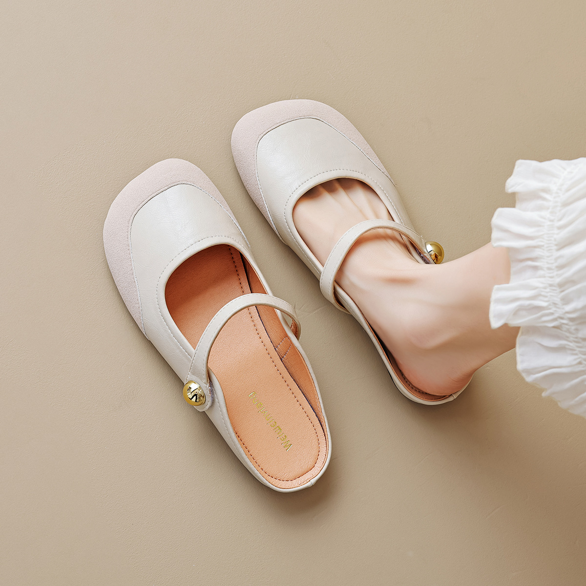Weiwei Girl 993-3 French Baotou Half Slippers Women's Summer Wear One-word Belt Retro Mueller Flat Shoes Women