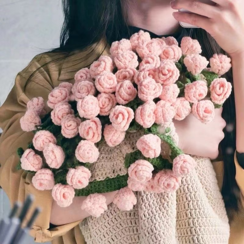 Picture of Pointed Rose Bouquet Blanket Pure Hand Woven DIY Wool Material Pack Creative Crochet Flower Blanket Gift