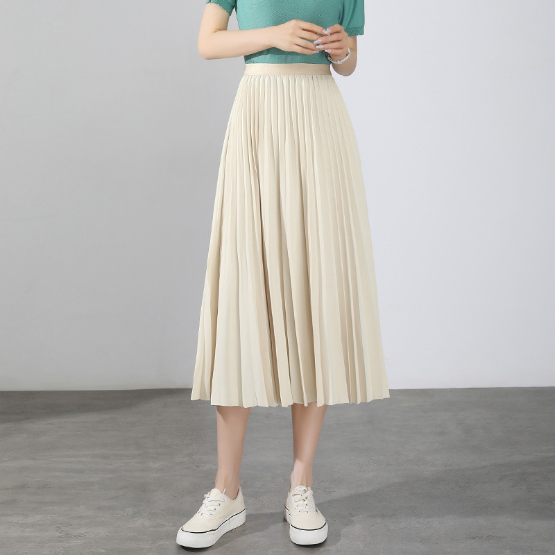 Multicolor Pleated Skirt Women's Autumn and Winter New Style Over-The-Knee High-Waist Hip-Covering Casual Draped Large Hem A-Line Long Skirt