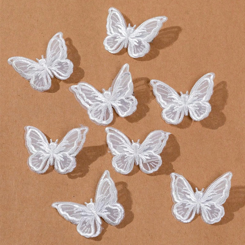 8 Pack Double Butterfly Stereo Organza Embroidered Solid Color Mesh Butterfly Ins Hair Accessories Hairpin Women