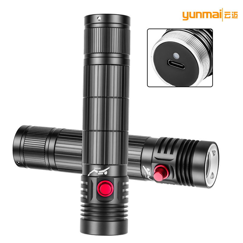 New Diving Flashlight Xhp50 Strong Light Amphibious Magnetic Switch Type-Cusb Rechargeable Diving Flashlight