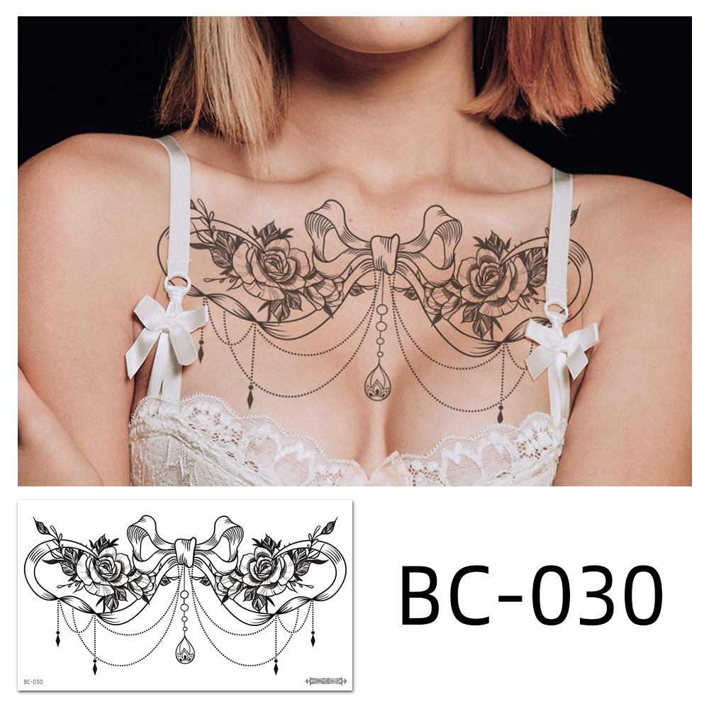Picture of 2022 new cross-border supply waterproof tattoo stickers simple black and white flower sternum stickers personalized tattoo wholesale