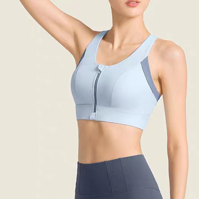 Color matching front zipper yoga vest beauty back one-piece push up sports breathable bra running underwear fitness vest clothing