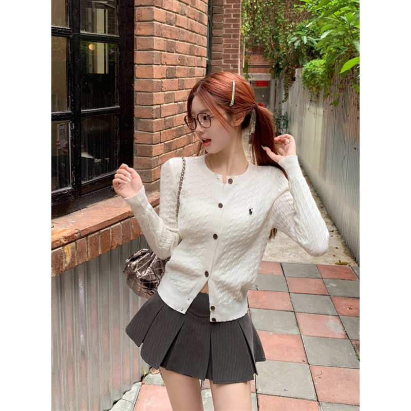 Korean Style Chanel Twist Sweater Women's Autumn Simple Solid Color Round Neck Cardigan Coat Top