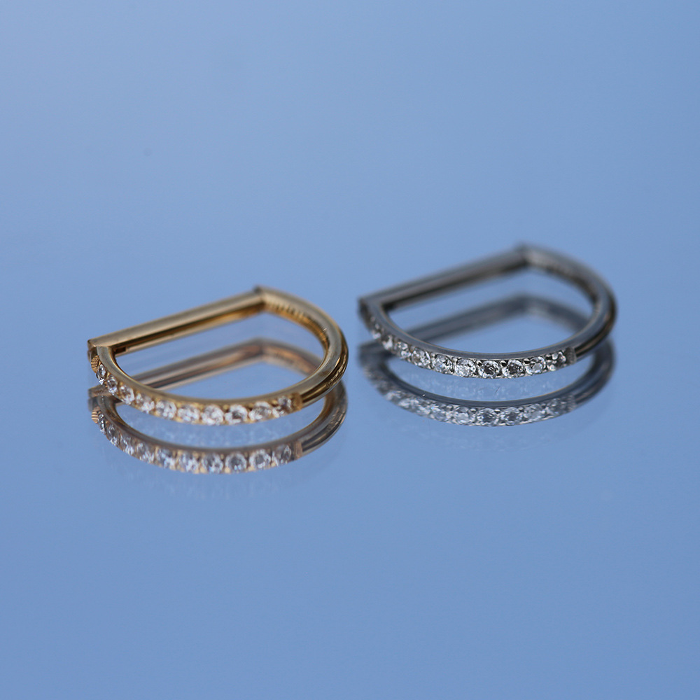 F136 titanium alloy closed loop earrings D ring zircon ear bone ring popular European and American puncture video color can be changed