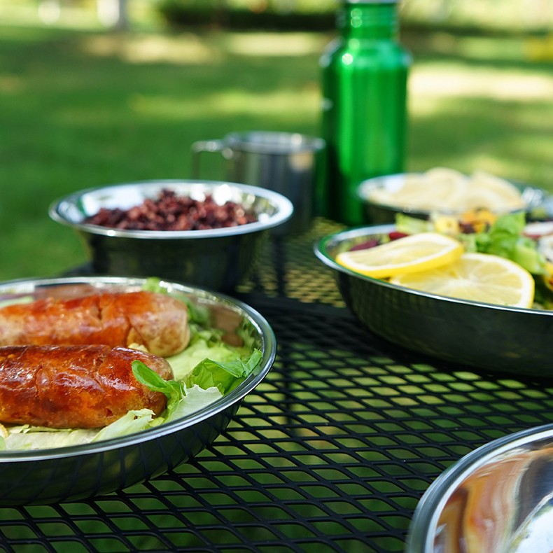 Picture of Outdoor Stainless Steel Dinner Plate 17-Piece Set Camping Barbecue Tableware Portable Self-Driving Barbecue Plate Soup Basin Dish Bowl Set