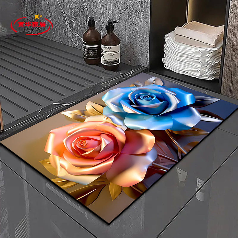 New diatom mud mat three-dimensional flower bathroom water absorption non-slip foot mat diatom mud carpet bathroom mat wholesale