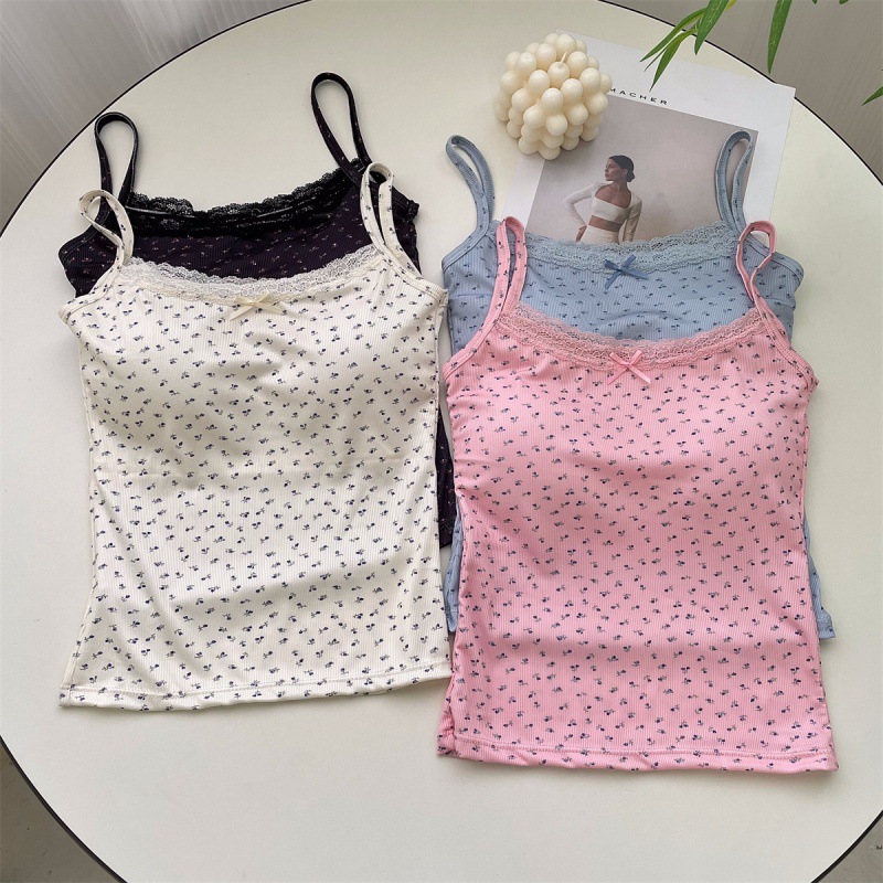 Picture of bm wind ice silk floral suspenders vest with chest pad one-piece beautiful back inside and outside wear Korean pure suspenders underwear