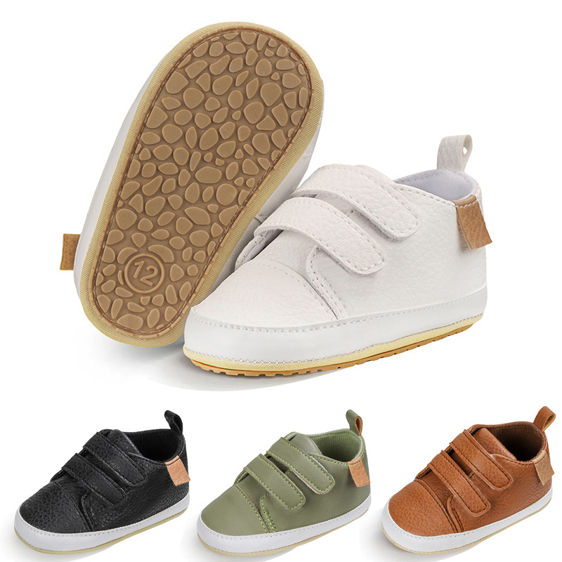 Picture of Spring and Autumn 0-1 Year Old Baby Toddler Shoes PU Velcro Baby Boys and Girls Wave Shoes Indoor and Outdoor Leather Shoes with Soft Sole