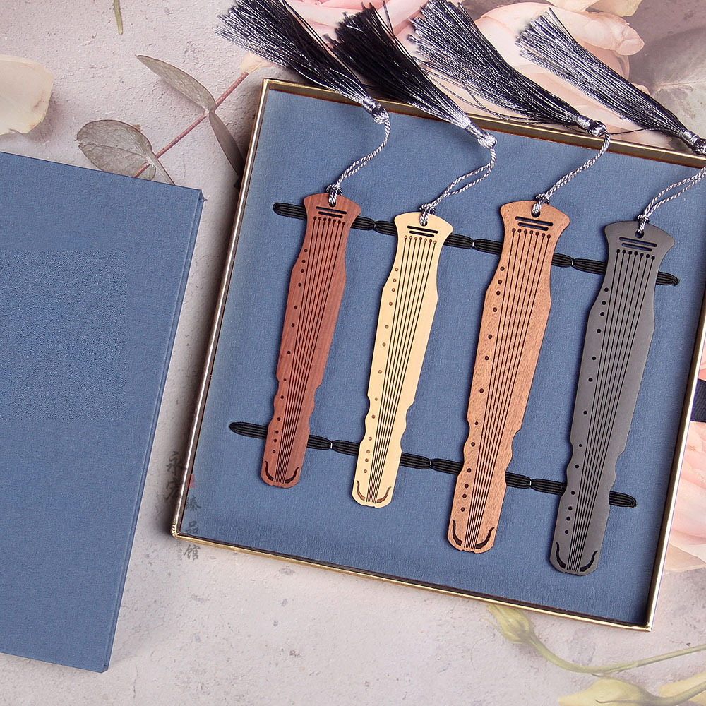 Picture of Ebony boxwood guqin bookmark Qin Se and Ming Guqin two-piece wooden bookmark lettering