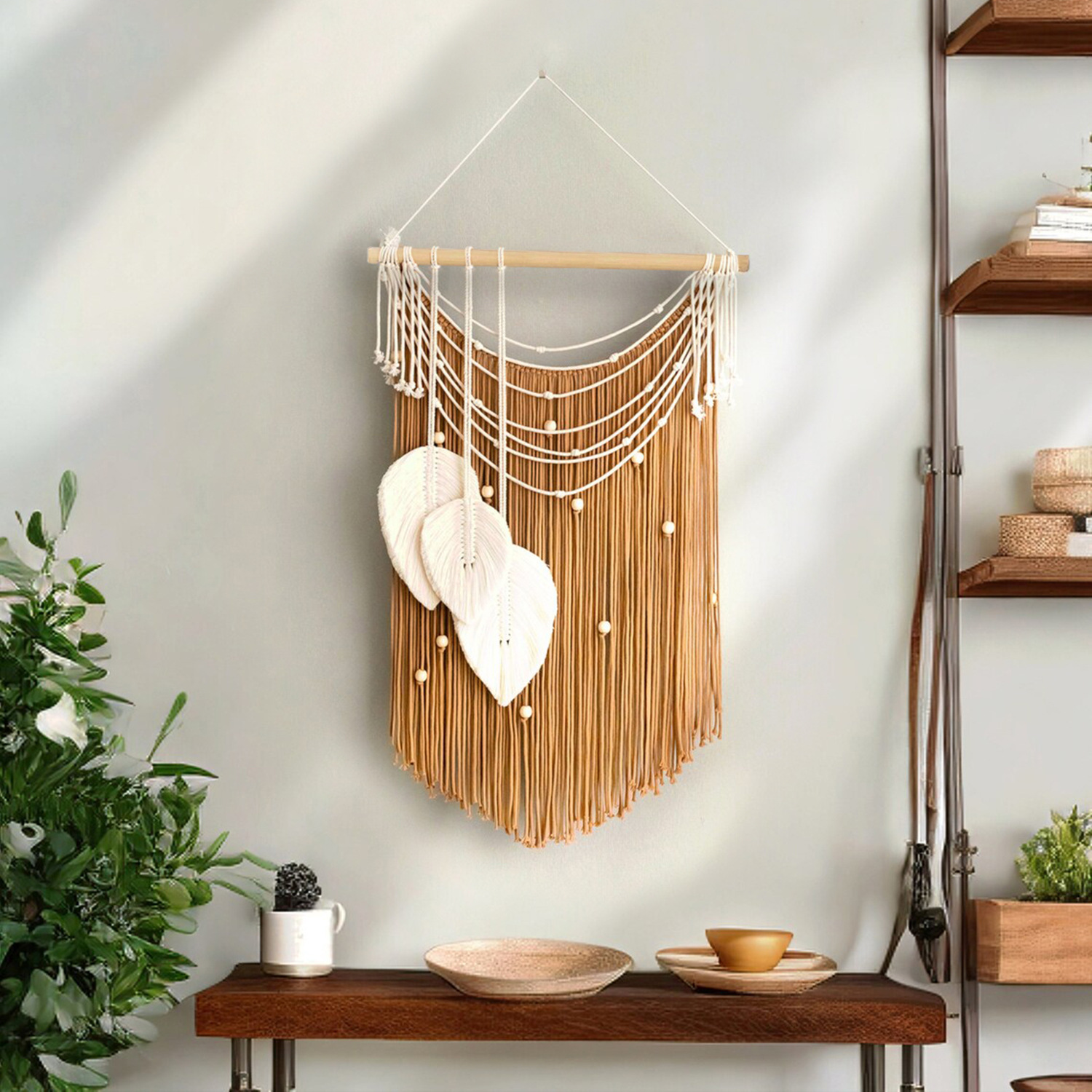 Bohemian Style Wall Decorative Tapestry Handmade Leaves Core-spun Silk Tassel Tapestry Amazon New