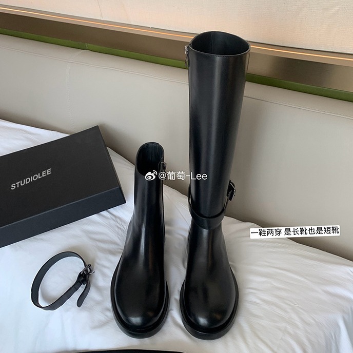 Two-Wear Version Detachable Knight's Boots Round Toe Thick Heel Boots Mid-Boots Women's Leather Thick-Bottom Boots Boots