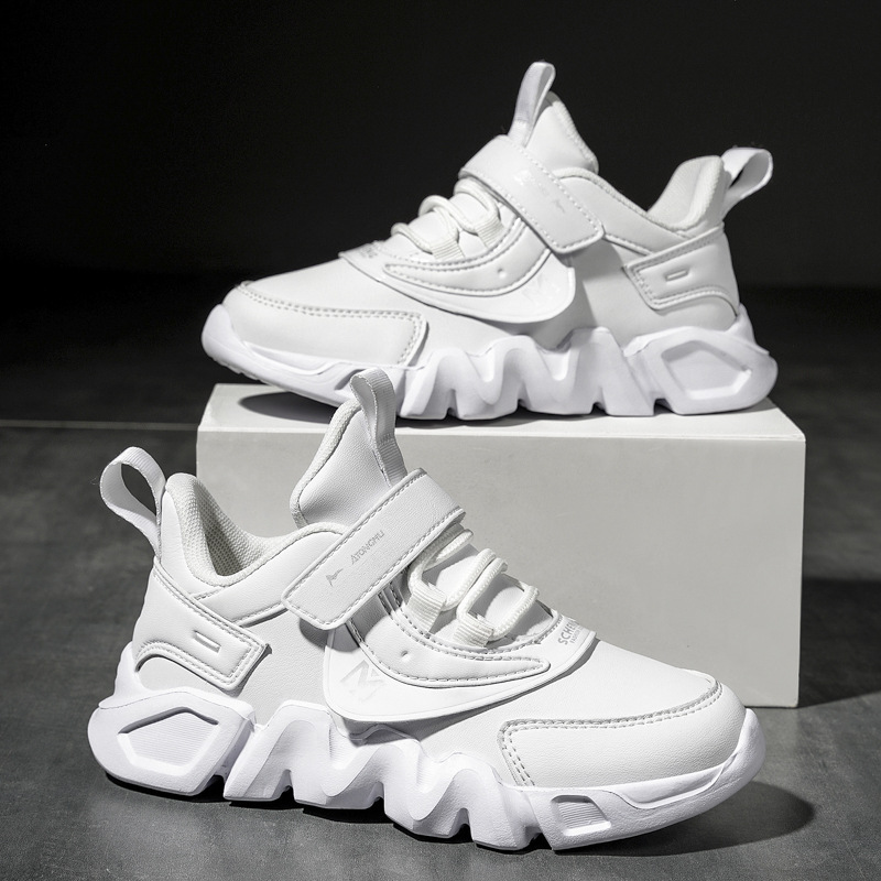 Boys' shoes 2025 new white leather student white shoes Korean version of black big children's white shoes a generation of hair