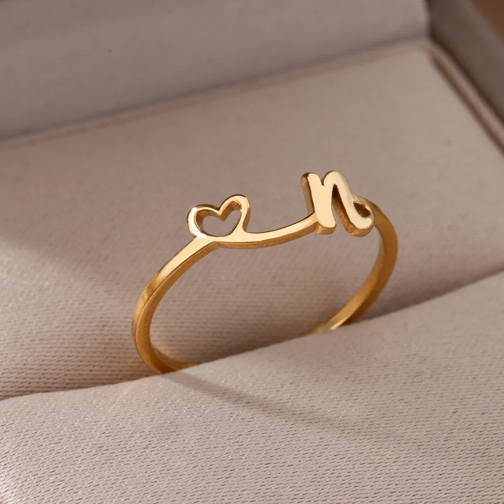 Cross-border fashion simple gold-plated letters stainless steel open ring love tail ring ring adjustable wholesale
