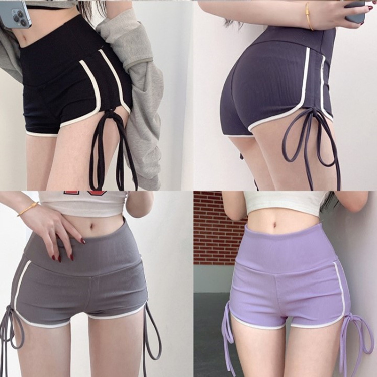Hot Girl Drawstring Sports Outer Pants for Women 2024 Summer New Pure Color Hot Pants High Waist Slim Straight Tight Shorts