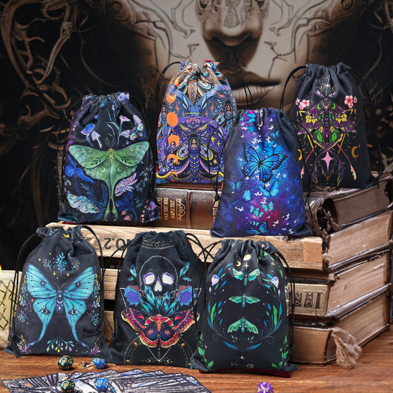 2024 new double-sided color printing butterfly velvet bag animal card quick pocket tarot bag storage bag gift bag